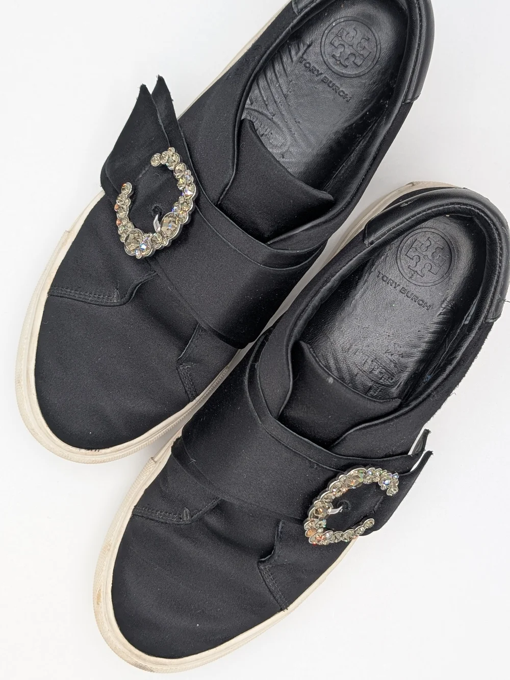 Tory Burch Black Slip-On Sneakers with Crystal Buckles